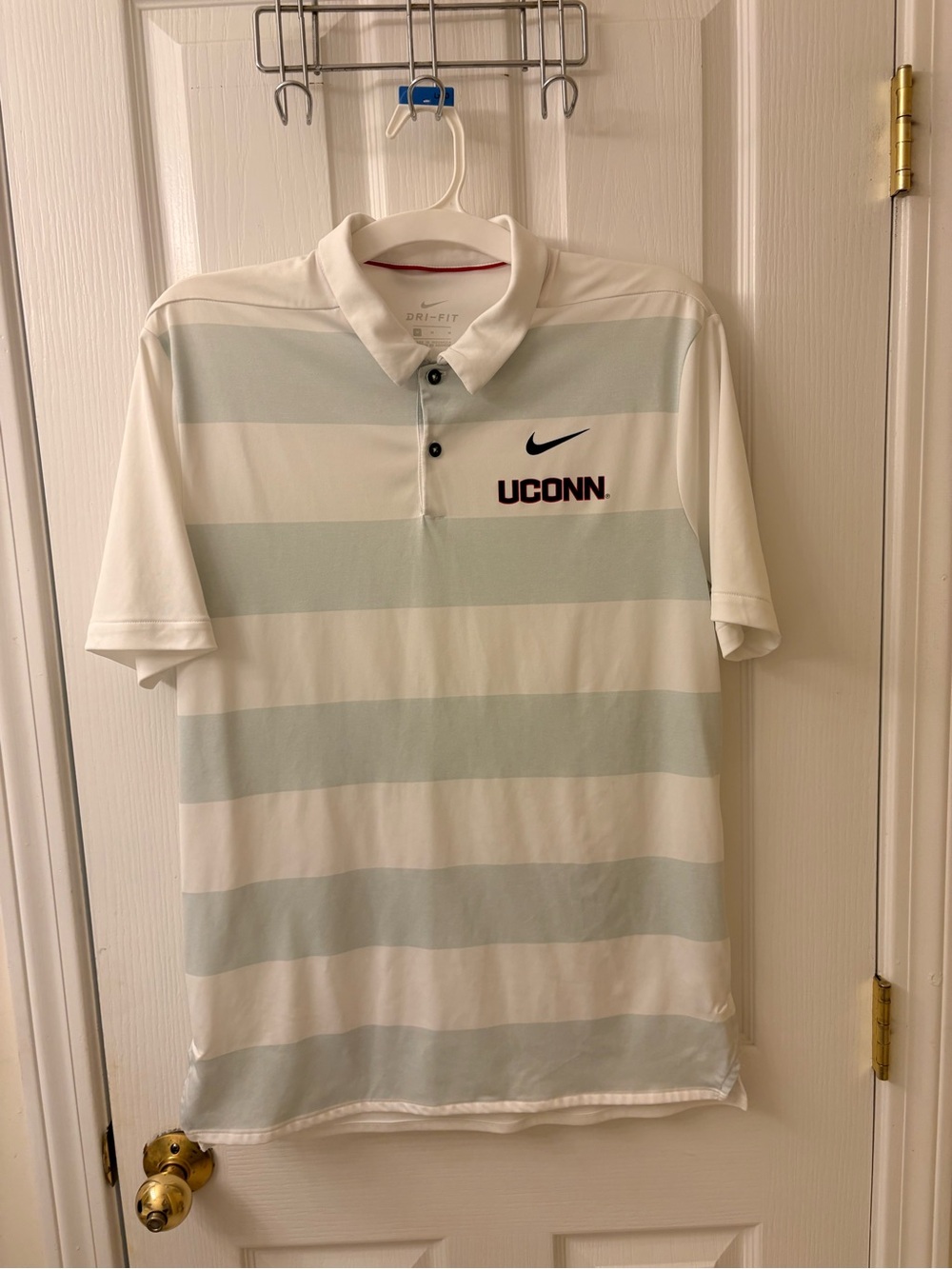 Nike UConn White & Light Gray Striped Dri-FIT Polo